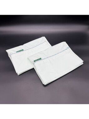 Vintage Mint Green Pillowcases Benetton USA Pastel Rope Trim 1990s Preppy Retro
